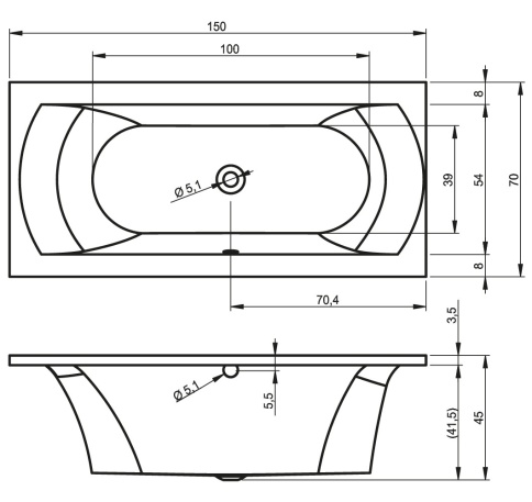 B049001005 Ванна LIMA Ванна 150x70 RIHO фото 3