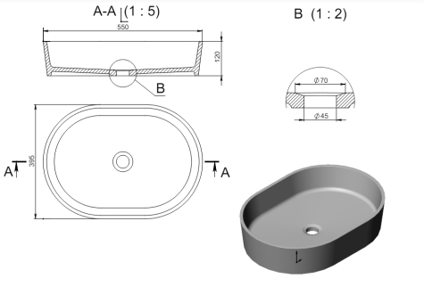 1.02.011.11.1 ARIEL Раковина 55x40 Soft Rock Белый матовый HOLBI фото 4