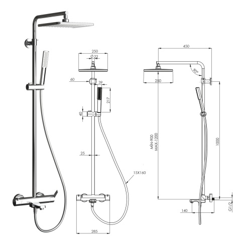 DK3301C Душевая стойка Galaxy квадратный душ, хром TESKA фото 2