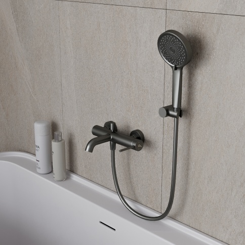 OL-639017-BGM Y-LINE Смеситель для ванны с душевым гарнитуром оружейный металл OLIVEEKA фото 2