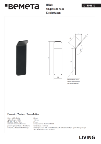 101506310 LIVING Крючок черный BEMETA фото 2