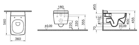 7672B003-1686 Metropole Rim-Ex Подвесной безободковый унитаз с функциями VitrAflush и VitrAfresh без сиденья фото 3