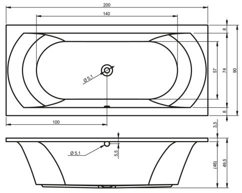 B054001005 Ванна LIMA Ванна 200x90 RIHO фото 3