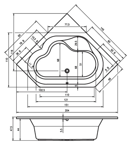 B010001005 WINNIPEG Ванна 145x145 RIHO фото 2