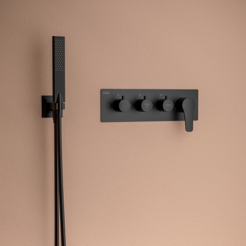 EX3680 Встраиваемый смеситель Euro X с изливом, душевой лейкой и головным душем, черный TESKA фото 3