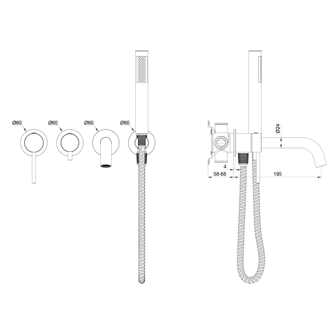 OL-889017-MB Y-LINE Смеситель для ванны с душевым гарнитуром черный матовый OLIVEEKA фото 3