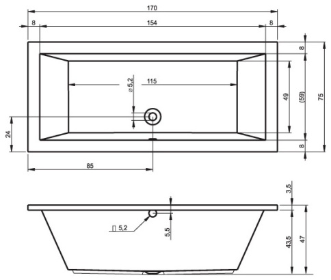 B007001005 LUSSO Ванна 170x75 RIHO фото 2