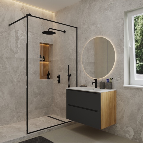 D60GD Тумба под раковину/столешницу Дион 60 Графит мат/Дуб фото 3