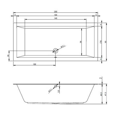 B137001005 LUGO Ванна 200x90 RIHO (УЦЕНКА) фото 4