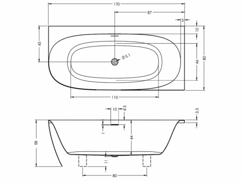 B098001005 OMEGA CORNER Ванна 170x80 RIHO фото 3