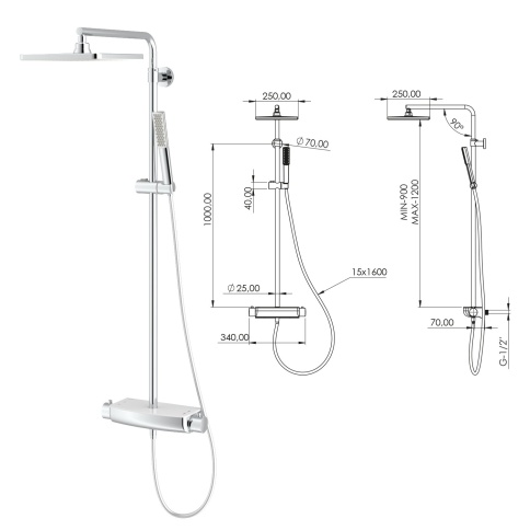 DK2920C Душевая стойка Mira с термостатом, белое стекло TESKA фото 2