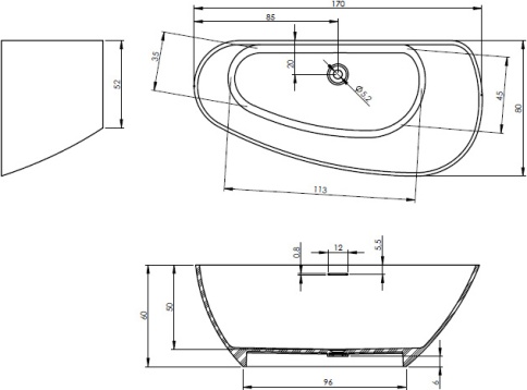 B120001105 GRANADA ванна 170x80 L белая матовая RIHO фото 2