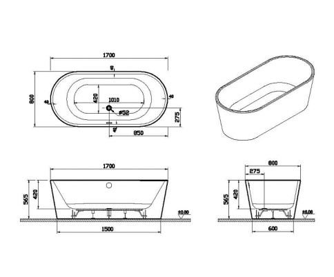 65370006000 Geo Ванна 170x80 свободностоящая VITRA фото 4