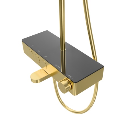 A4730925EXP CORE Round Душевая стойка с термостатом с изливом, верхним и ручным душами золото брашированное VITRA фото 4