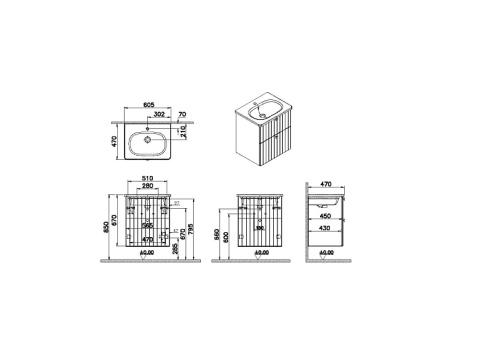 69417 Root Groove Тумба 60 см раковиной 2 ящика матовый серый VITRA фото 3