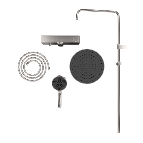 A4730934EXP CORE Round Душевая стойка с термостатом с изливом, верхним и ручным душами никель брашированный VITRA фото 3