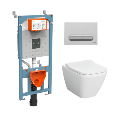 9856B003-7206 Комплект унитаза с инсталляцией Vitra Integra Square с сиденьем микролифт и клавишей смыва Хром матовый фото 1