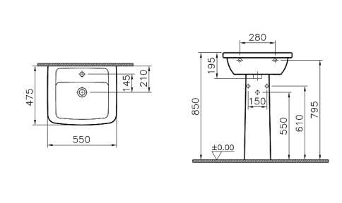 9602B003-7650 Form 300 Раковина с пьедесталом 55 см белая VITRA фото 4