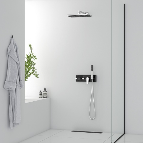 AS3100B Встраиваемый смеситель Life с изливом, душевой лейкой и головным душем, черное стекло TESKA фото 3