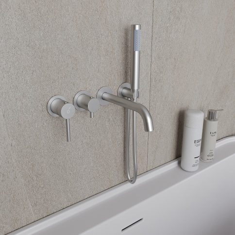 OL-889017-BN Y-LINE Смеситель для ванны с душевым гарнитуром брашированный никель OLIVEEKA фото 2