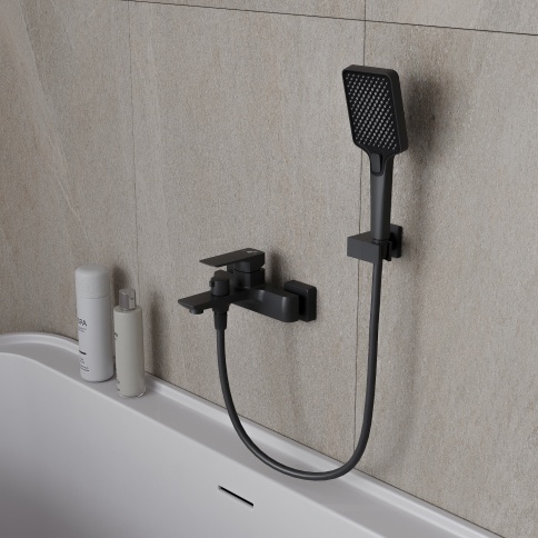 OL-639003A-MB D-LINE Смеситель для ванны с душевым гарнитуром черный матовый OLIVEEKA фото 2