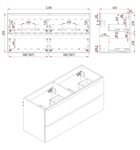 D120RAL Тумба под раковину/столешницу Дион 120 Окрашивание по RAL фото 2