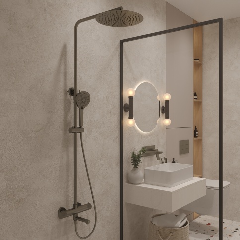 OL-739902-BGM Y-LINE Душевая стойка с термостатом оружейный металл OLIVEEKA фото 2