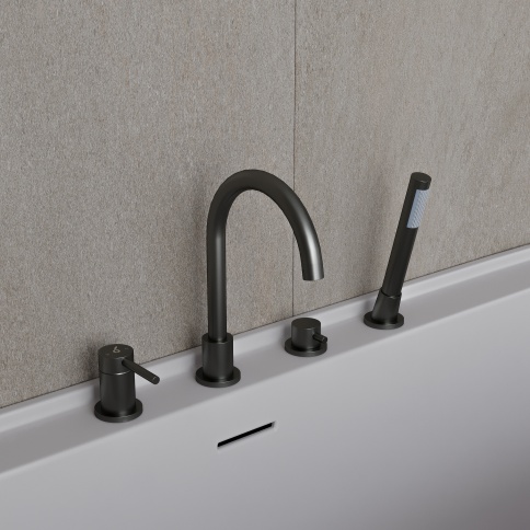 OL-669017-BGM Y-LINE Смеситель для ванны с душевым гарнитуром оружейный металл OLIVEEKA фото 2