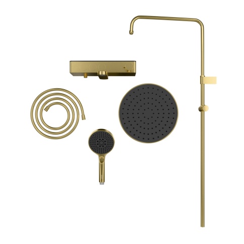 A4730925EXP CORE Round Душевая стойка с термостатом с изливом, верхним и ручным душами золото брашированное VITRA фото 3