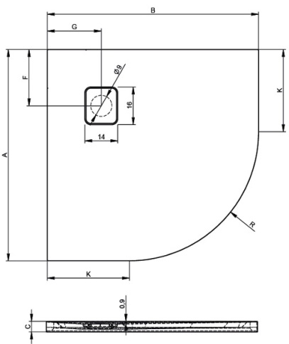 D005047005 Душевой поддон BASEL 451 90x90 R550 белый с сифоном RIHO фото 2