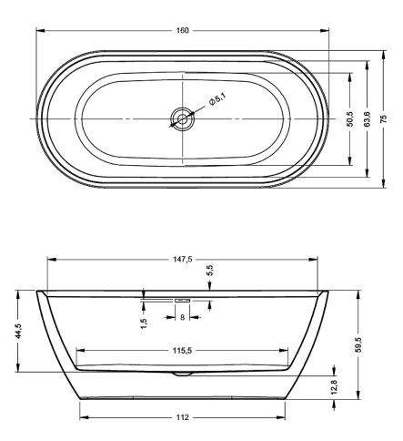B091001005 INSPIRE FS 160x75 Ванна 160x75 RIHO фото 2