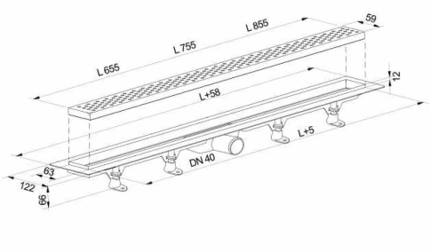 SZE1850 Пластиковый сливной канал с решеткой из нержавеющей стали 1, L = 855 мм, гидрозатвор фото 4