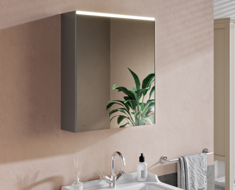 66909 Зеркало-шкаф 60 см с подсветкой и розеткой левый антрацит VITRA фото 2