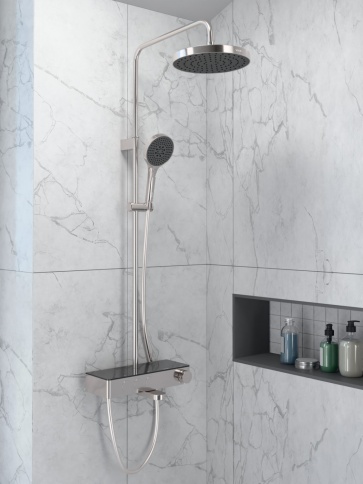 A4730934EXP CORE Round Душевая стойка с термостатом с изливом, верхним и ручным душами никель брашированный VITRA фото 6