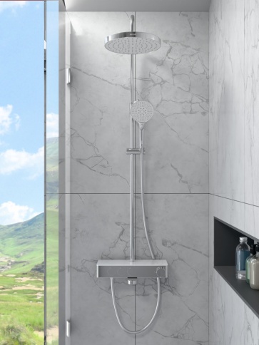 A47309EXP CORE Round Душевая стойка с термостатом с изливом, верхним и ручным душами хром VITRA фото 6