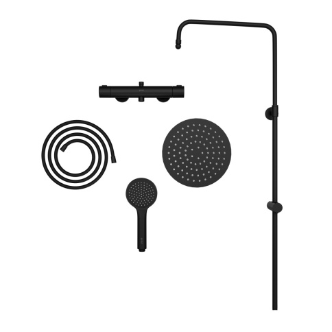 A4729836EXP JOY Round Душевая стойка с термостатом с верхним и ручным душами черный матовый VITRA фото 3