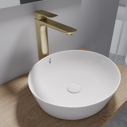 OL-239003-BG D-LINE Смеситель для раковины высокий матовое золото OLIVEEKA фото 2