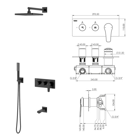 EX3760 Встраиваемый смеситель Euro X с душевой лейкой и головным душем, хром TESKA фото 4