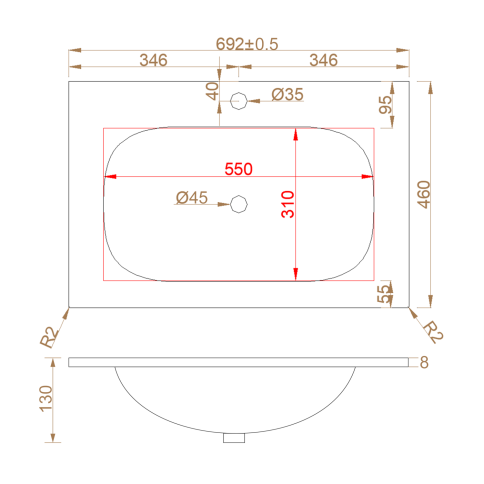 F70WF Раковина накладная Solid Flow 70см белый матовый OLIVEEKA фото 9