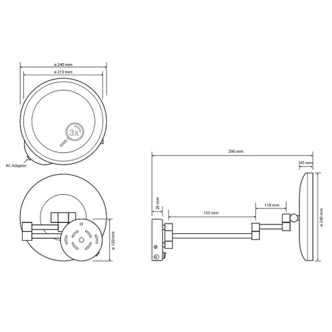 116401772 Косметическое зеркало d.240 мм с подсветкой LED 7.5V блок питания хром BEMETA фото 2
