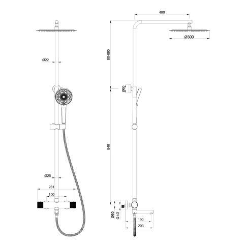 OL-739902-MB Y-LINE Душевая стойка с термостатом черный матовый OLIVEEKA фото 3