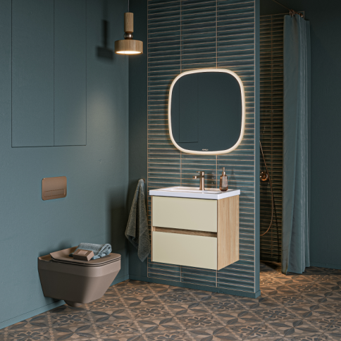KN0106ZHL Подвесная тумба с двумя ящиками 61 см Цвет Жемчужный лён AQWELLA фото 3