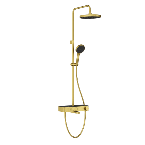 A4730925EXP CORE Round Душевая стойка с термостатом с изливом, верхним и ручным душами золото брашированное VITRA фото 1