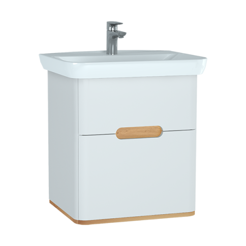 60822 Sento Тумба с раковиной с 2 ящиками 65 см с LED подсветкой цвет матовый белый VITRA фото 1