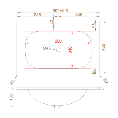 F70W Раковина накладная Solid Flow 70см (без отв. под смеситель) белый матовый OLIVEEKA фото 9