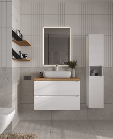 D80BD Тумба под раковину/столешницу Дион 80 Белый мат/Дуб фото 5