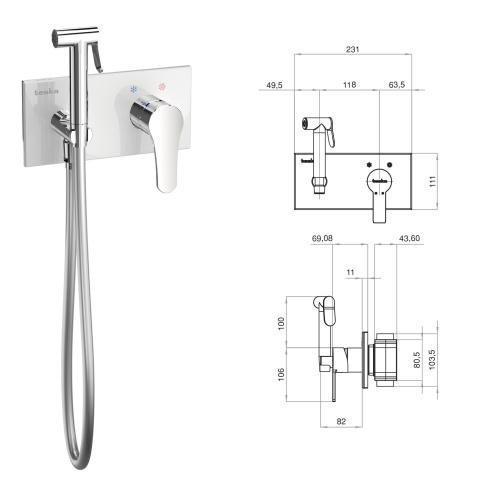 BTK6420B Встраиваемый смеситель c гигиеническим душем Elsa черное стекло TESKA фото 2