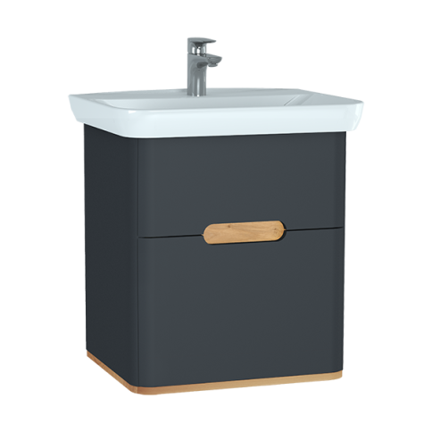 60834 Sento Тумба с раковиной с 2 ящиками 65 см с LED подсветкой цвет матовый антрацит VITRA фото 1