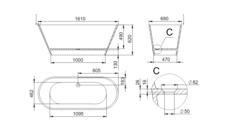 1.01.006.11.2 SELENA Ванна 161x68 Soft Rock Duo палитра RAL HOLBI фото 2