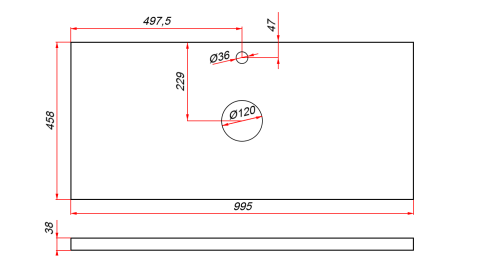 SPL100T Столешница 100см пластик HPL 38 Туя (1 вырез) фото 2